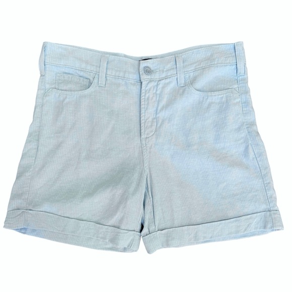 NYDJ Pants - NYDJ Stretch Linen High Rise Cuffed 5 Pocket Shorts Blue White Pinstripe Size 6